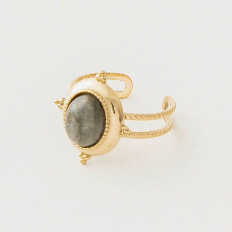 Stainless Steel Ladies Natural Stone Turquoise Shank Retro Ring
