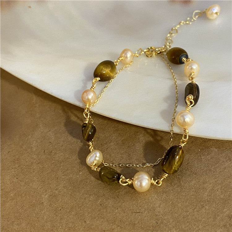 Women's Freshwater Pearl Tigereye Cold Style Retro Design Bracelets