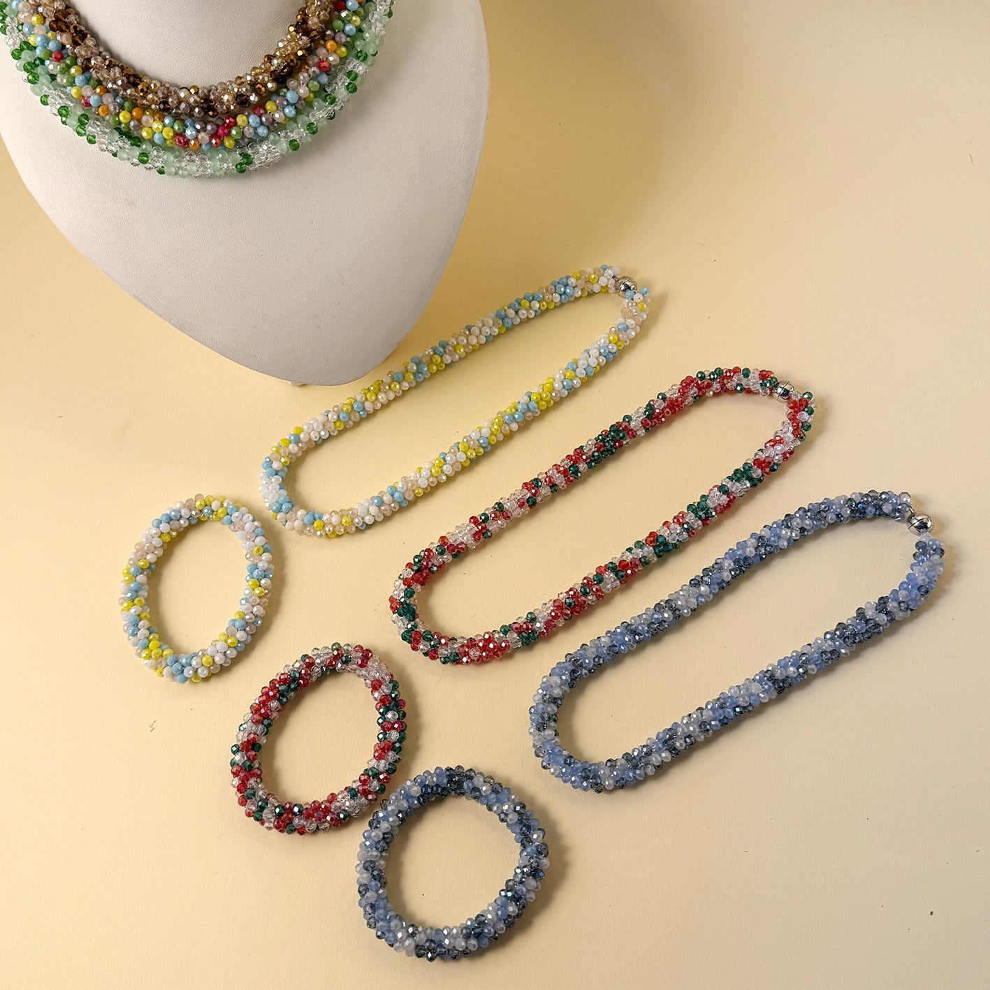 Colorful Crystal Suit Hand-woven Beads Fashion Jewelry Set