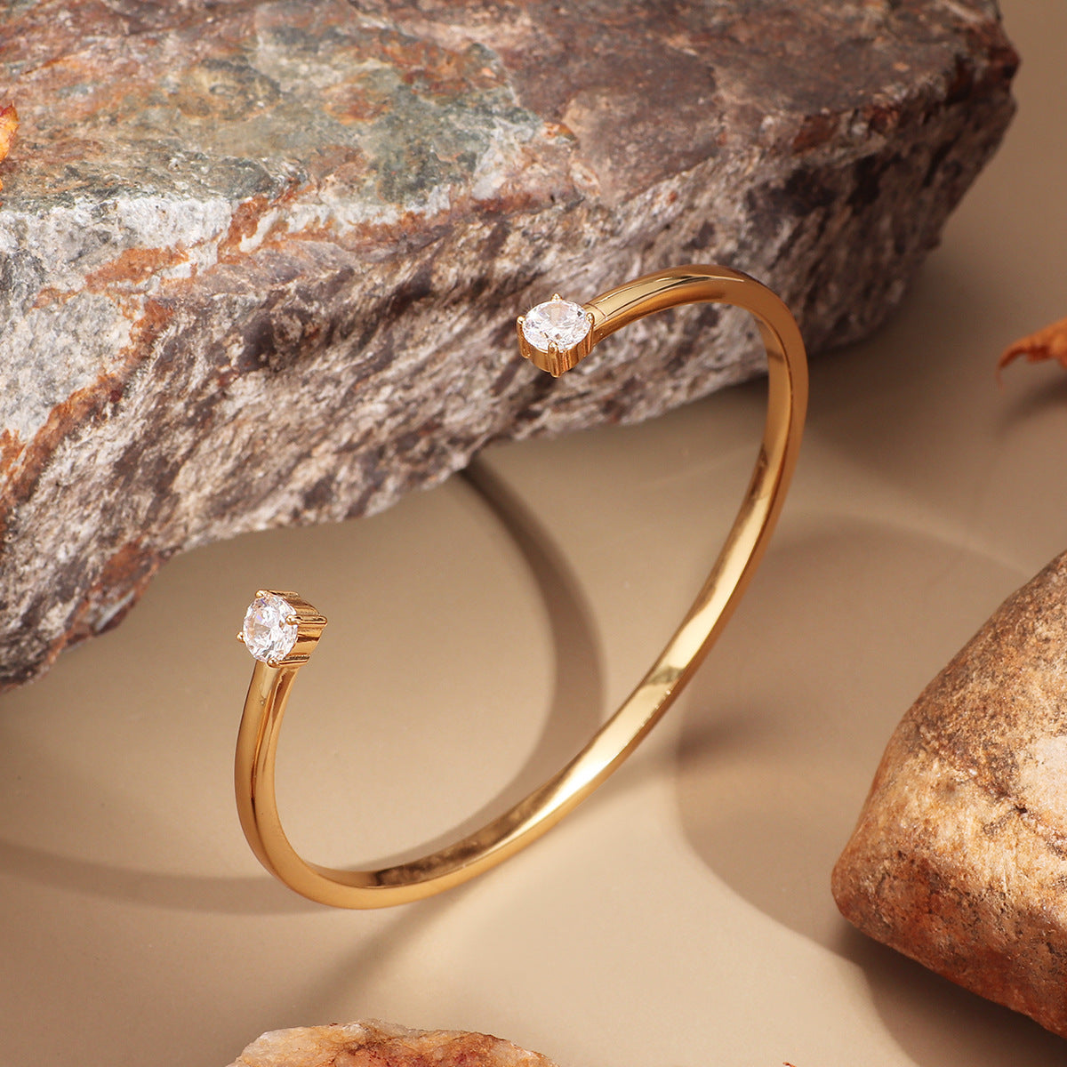 Niche Personality Minimalist Double Zircon Opening Gold-plated Copper Bracelets