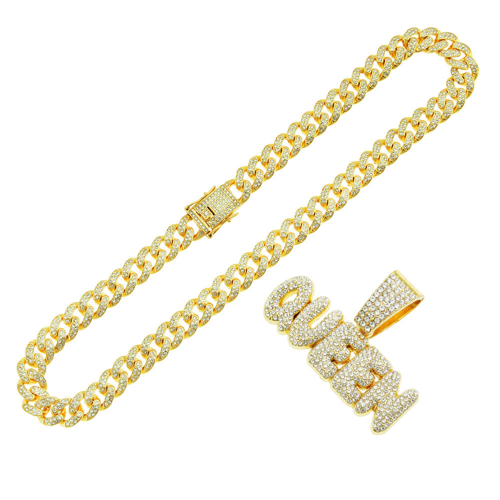 Men's Letter Pendant Cuban Link Chain Hip Hop Nightclub Short Necklaces