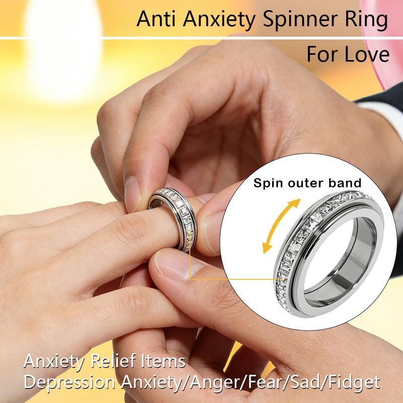 Single Row Square Diamond Rotatable Double Circle Good Luck Comes Ring