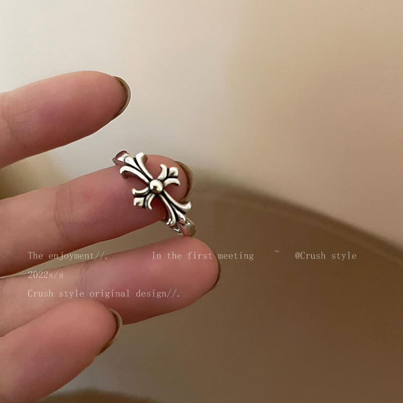 Distressed Cross Open Female Design Simple Stylish Personality Rings