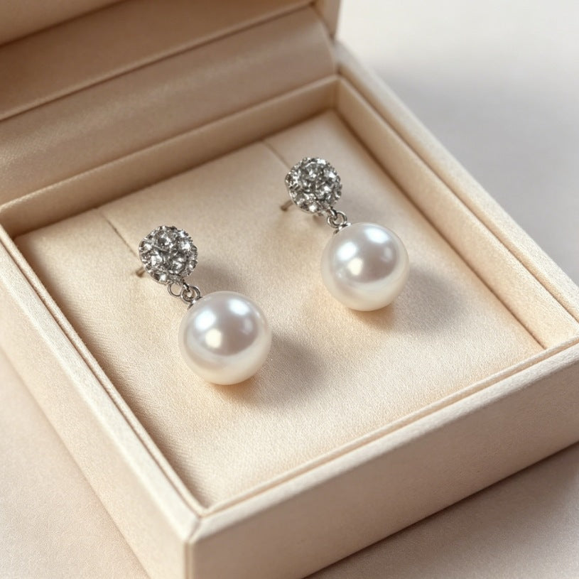Compact Elegant Pearl Eardrops French Style Design Stud Earrings
