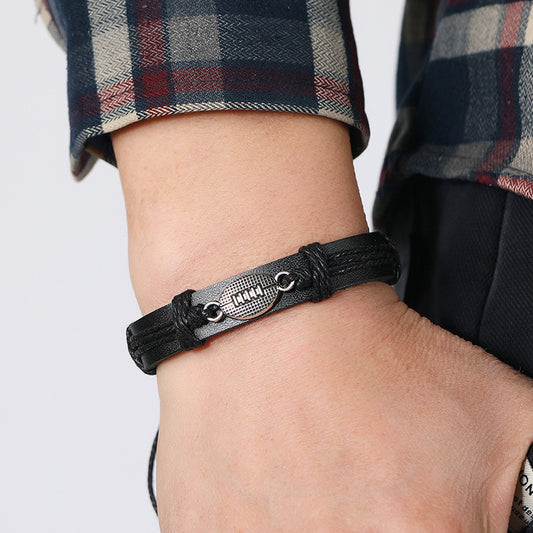 Men's Carrying Strap Hand-woven Black Leather Alloy Bracelets