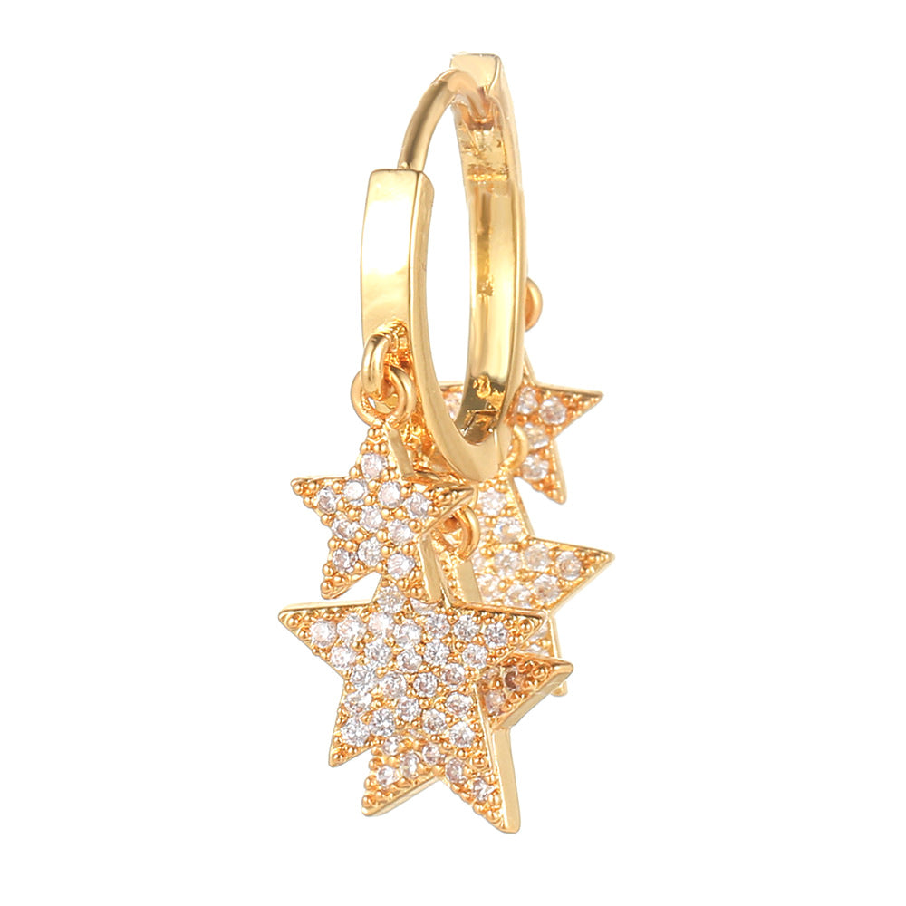 Star Personalized Pendant Copper Zirconium Gold Color Retaining Earrings