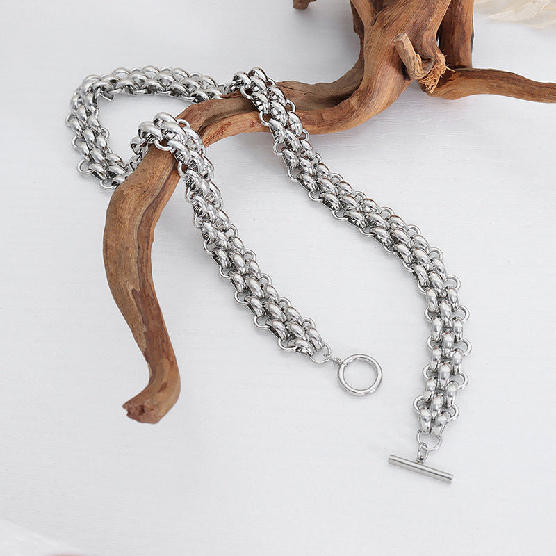 Exaggerated Metal Buckle Titanium Steel Thick Chain Does Jewelry Set