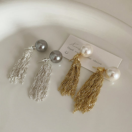 For Pearl Chain Tassel Female Design Sense Niche Retro Earrings