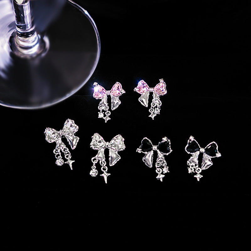 Super Flash Rhinestone Bow Summer Korean Sweet Earrings