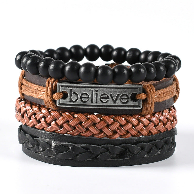 Bracelets de costume simples en cuir de vachette tissé pour hommes