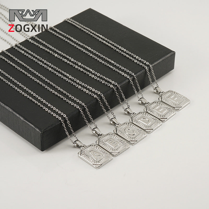 Men's Stainless Steel Cube Letter Pendant Titanium Necklaces