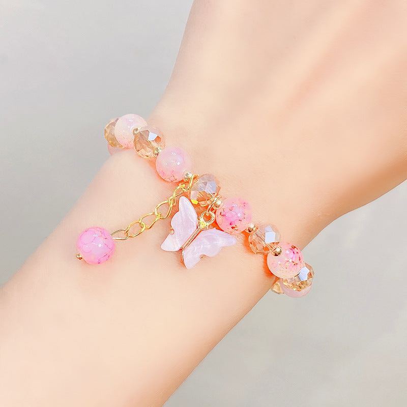 Children's Glaze Beaded Princess Cartoon Crystal Flowers Bracelets