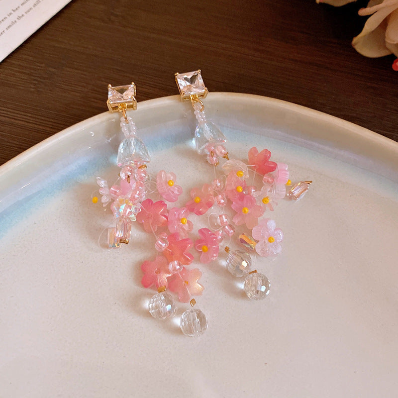Sier Needle Acrylic Colorful Flower Sweet Earrings
