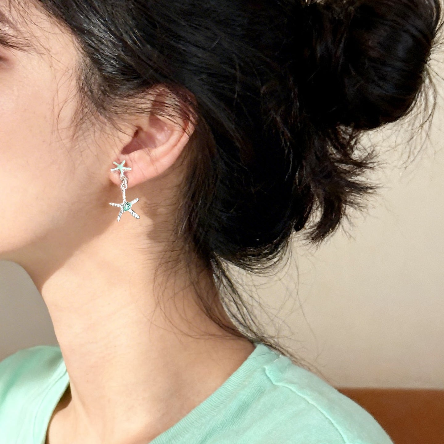 Women's Holiday Ocean Style Sier Starfish Long Ear Clip