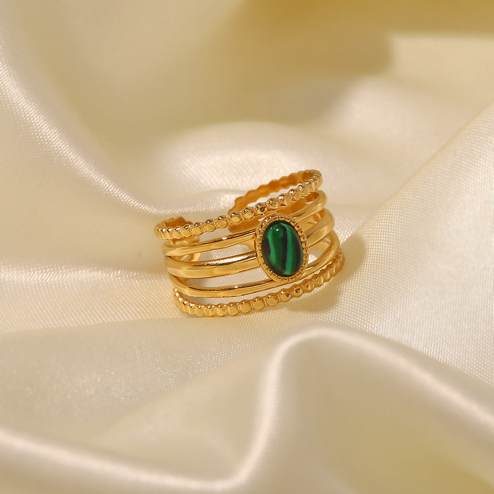 Women's Style Electroplated Gold Inlaid Malachite Natural Rings