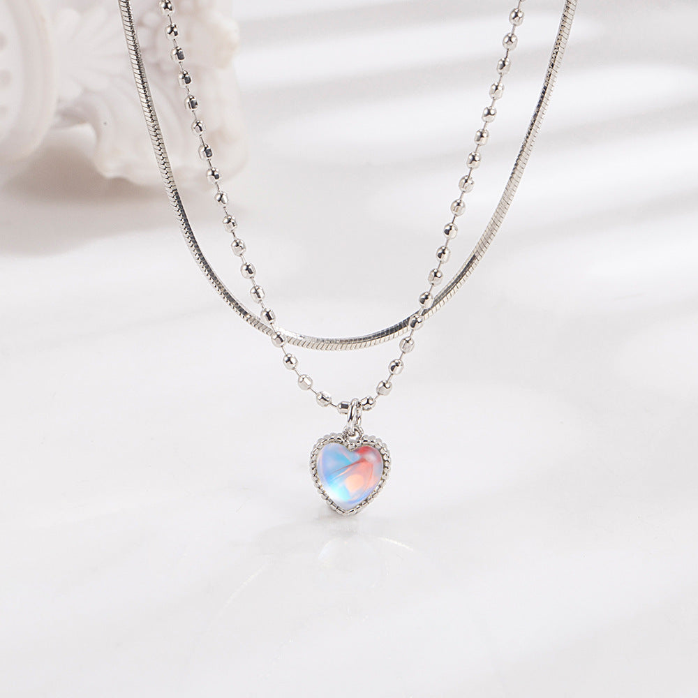 Women's Heart Moonstone Elegant Sweet Gradient Gem Necklaces