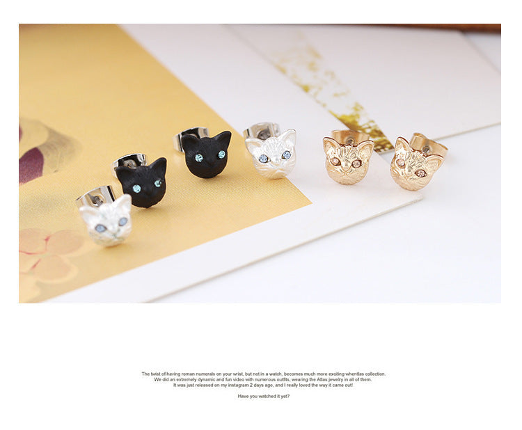 Cute Kitten Diamond Rhinestone Cat Ear Earrings