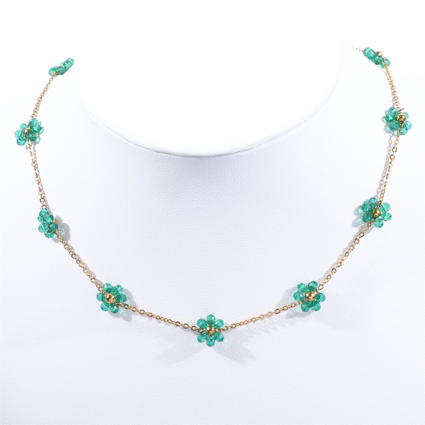 Women's Color Crystal Flowers Pearl Flower Stainless Steel Design Style Necklace