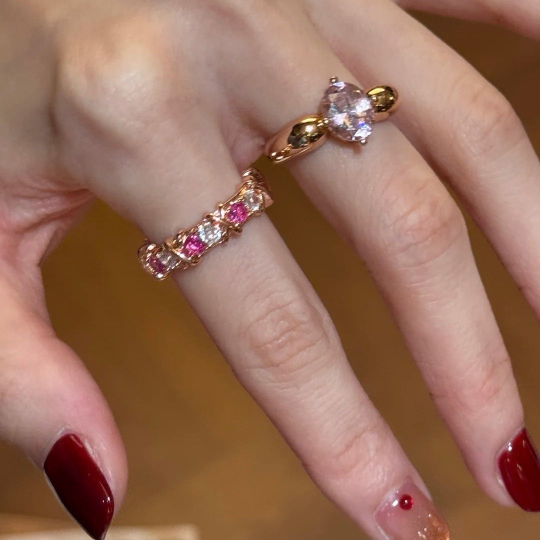 Women's Elegant Index Finger Advanced Super Exquisite Shining Diamond Peach Oolong Ring