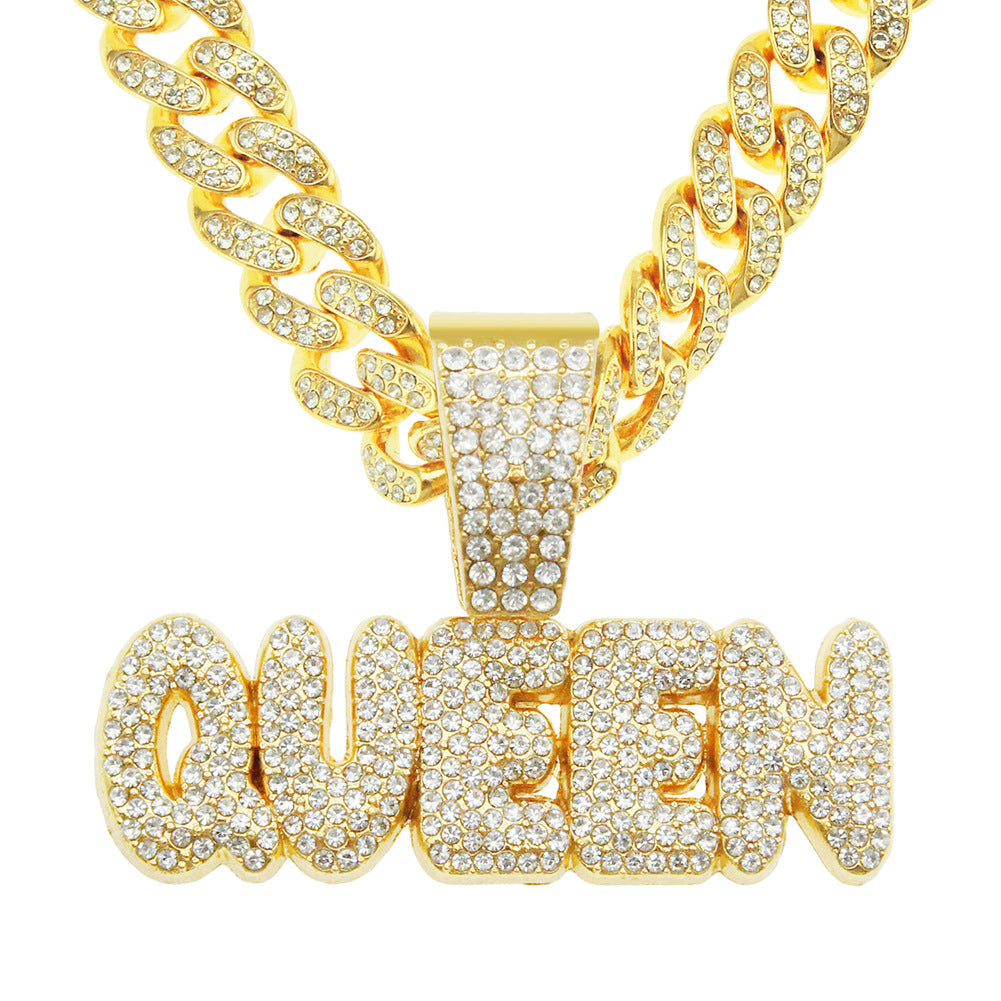 Men's Letter Pendant Cuban Link Chain Hip Hop Nightclub Short Necklaces