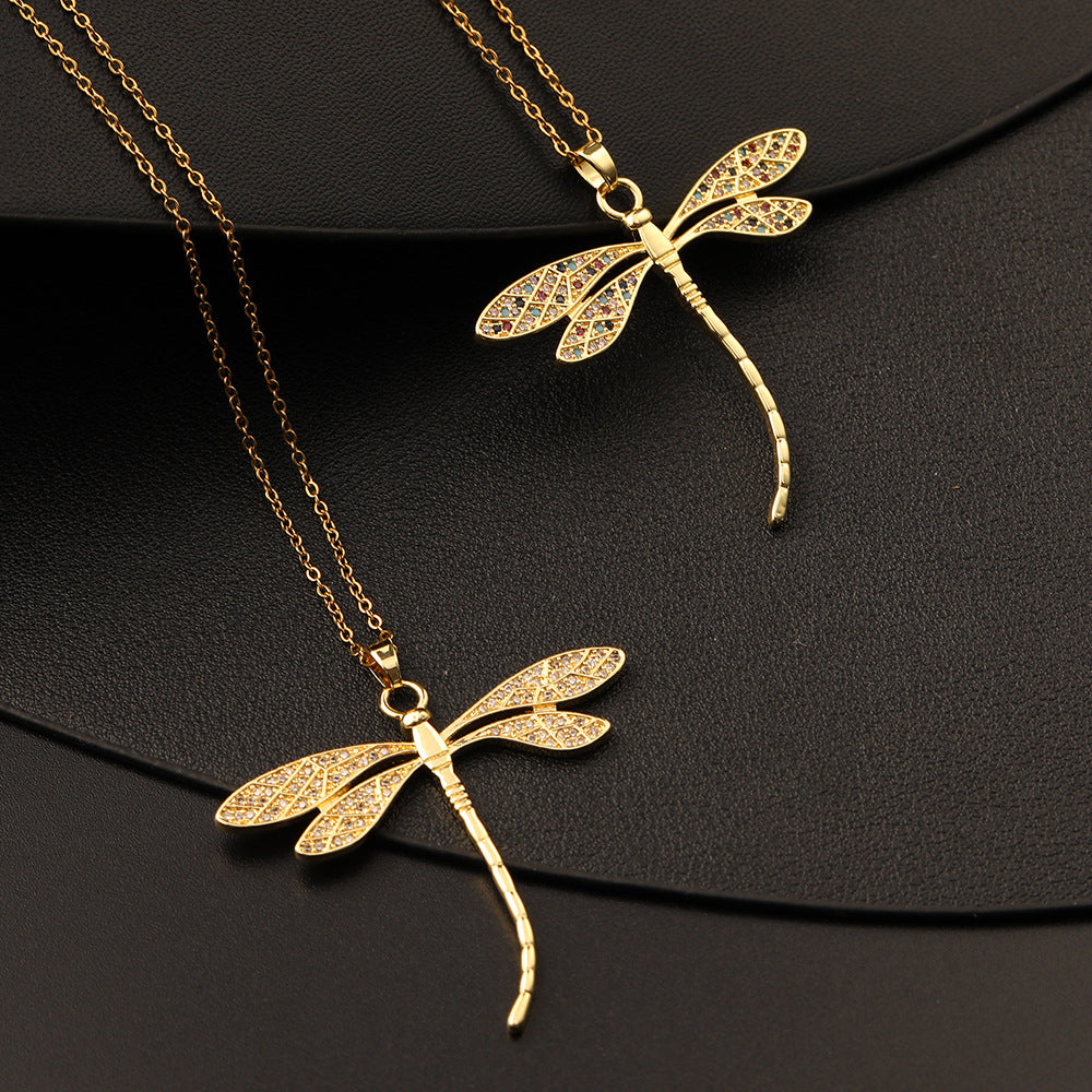 Niche Copper Zircon Color Animal Dragonfly Pendant Exaggerated Necklaces