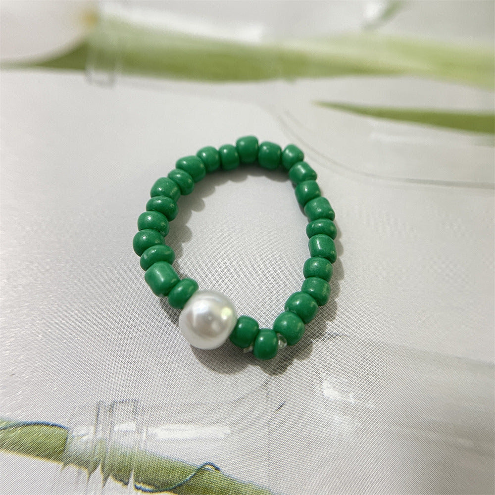Bead Flower Colorful Woven Small Index Finger Female Rings