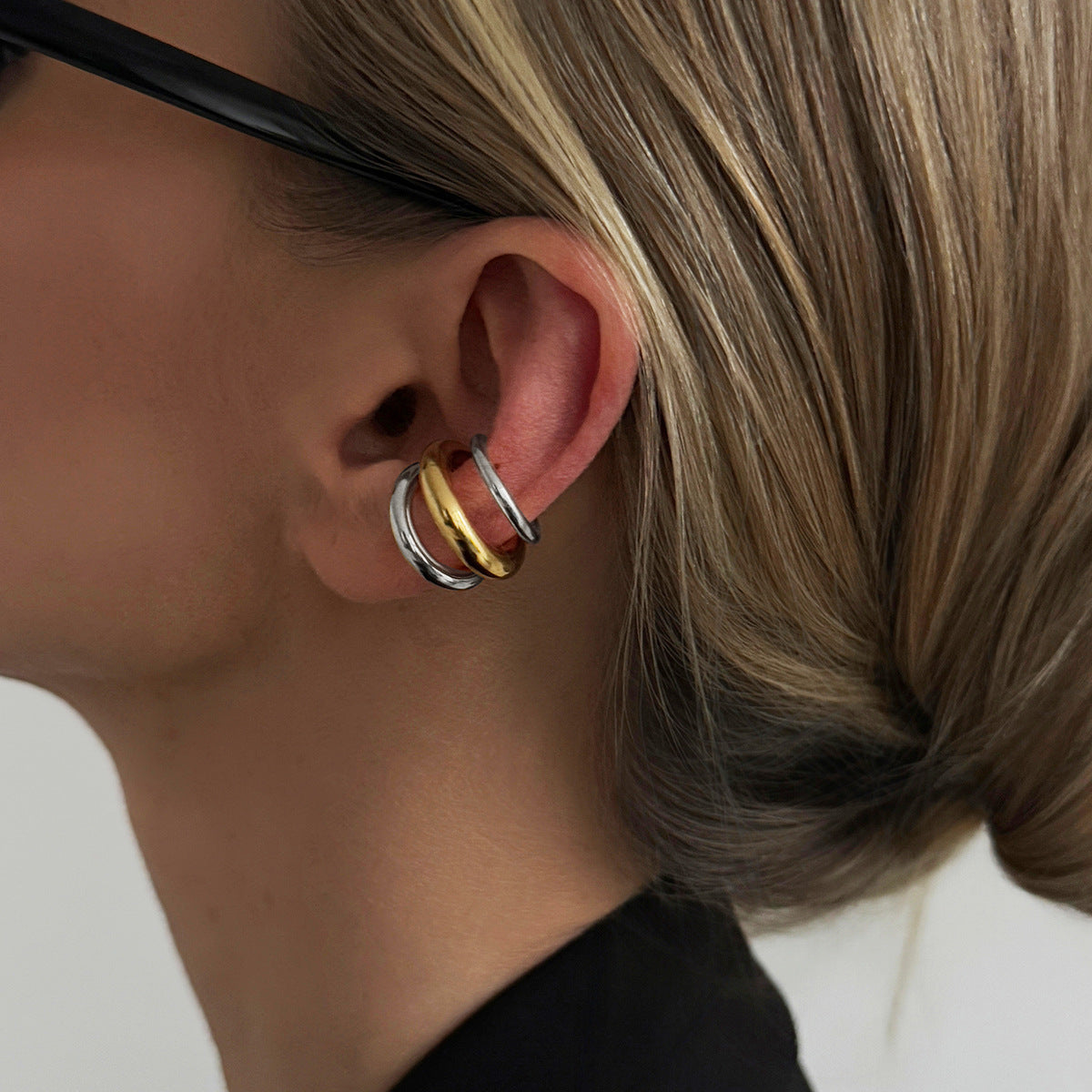 Women's Clip Special Interest Light Luxury Stainless Steel Mixed Ear Buckle