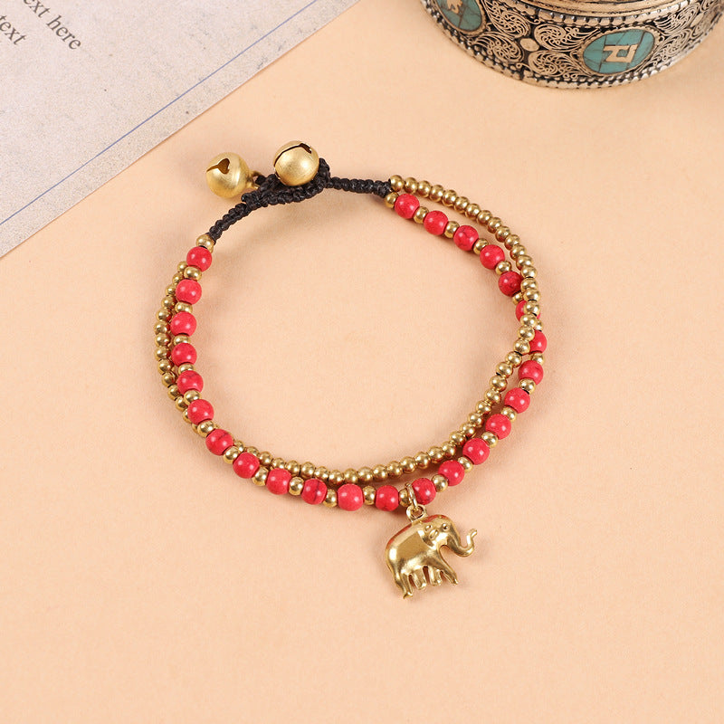 Women's Style Elephant Tibetan Exotic Bohemian Double Beaded Bell Retro Bracelets