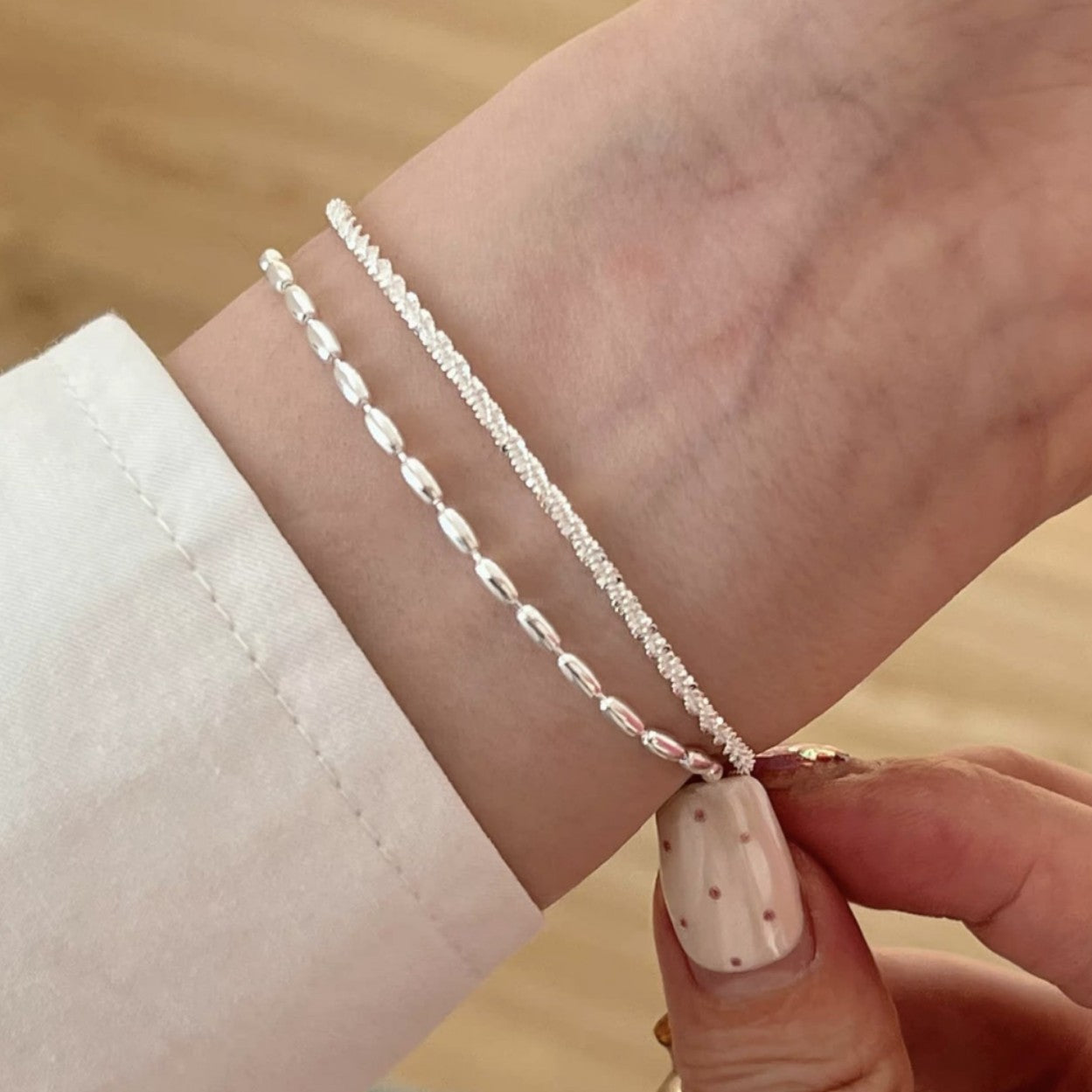 Of Rice Female Plain Sier Style Twin Bracelet