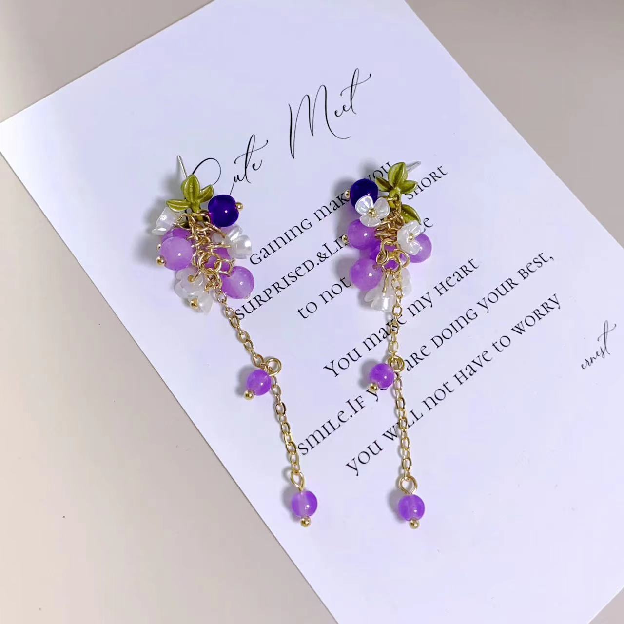 Fresh Purple Grape Tassel Super Mori Style Earrings
