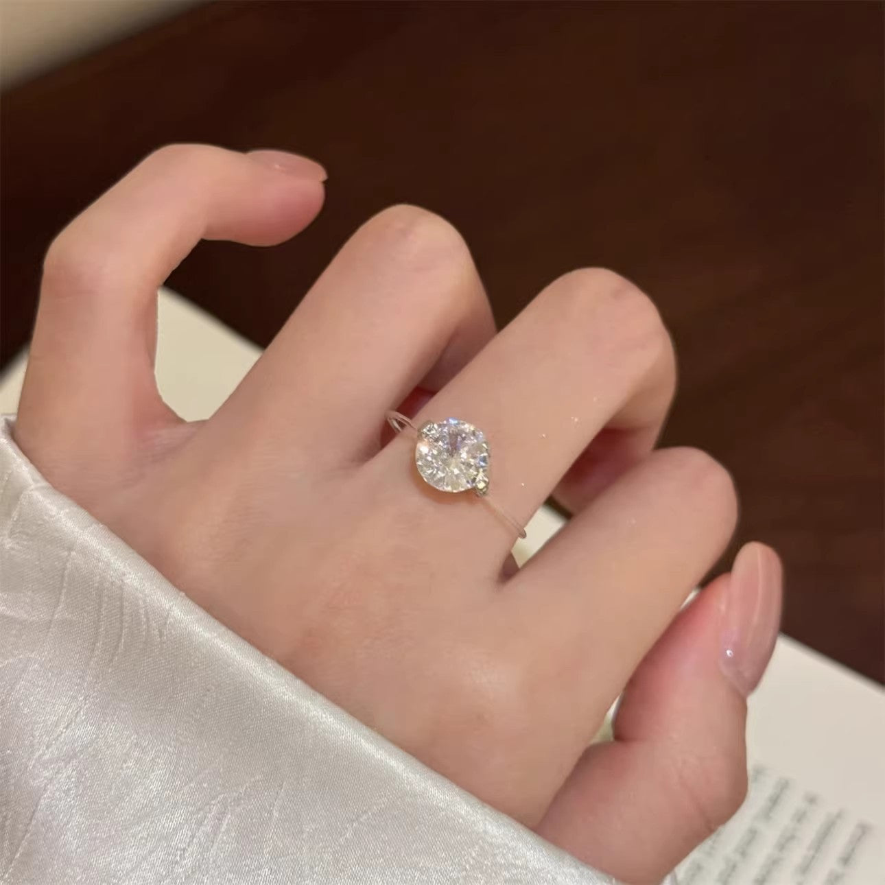 Women's Tears Imitation Single Rhinestone Light Luxury High-grade Fish Line Zircon Ring