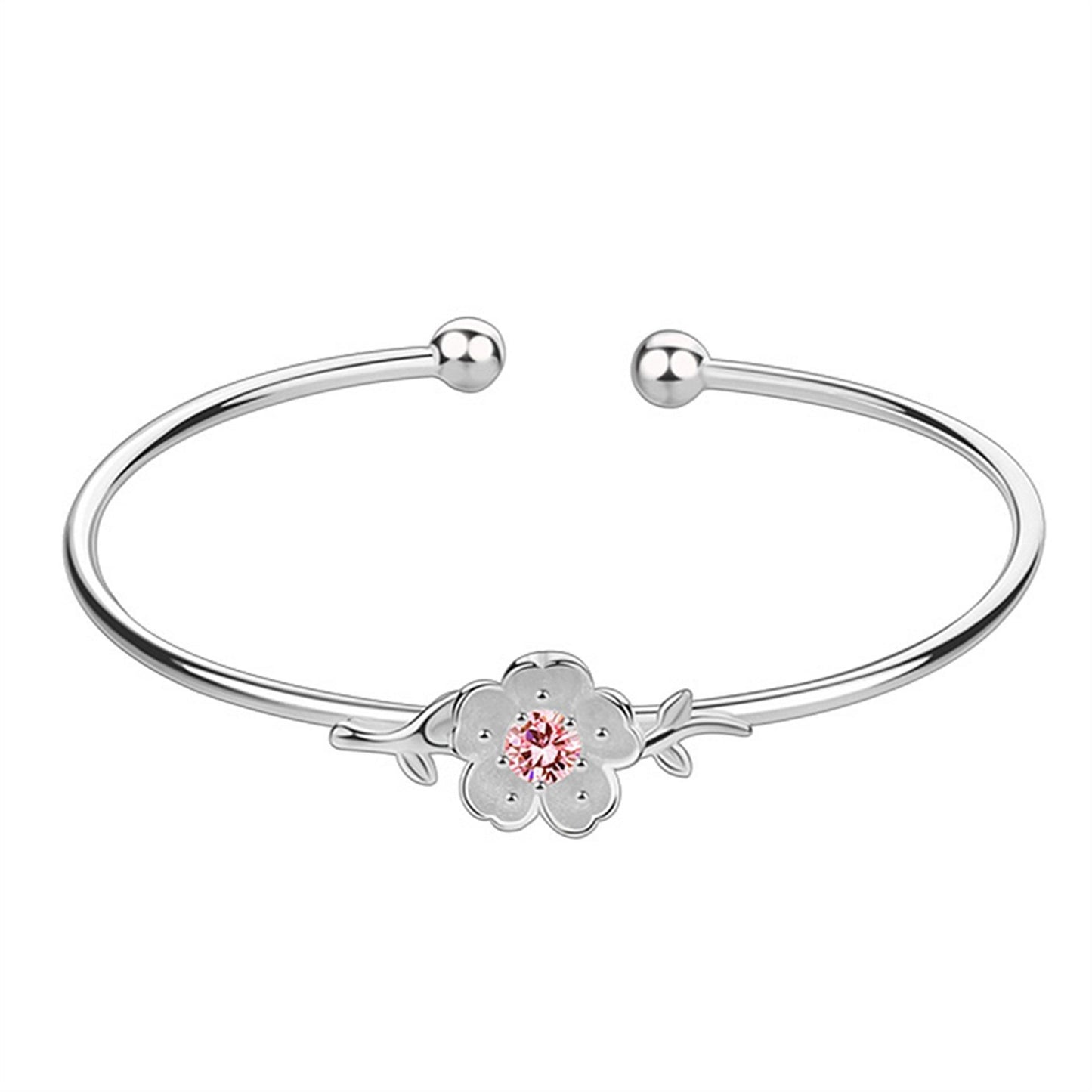 Women's Sweet Creative Flower Open Diamond Pink Cherry Bracelet