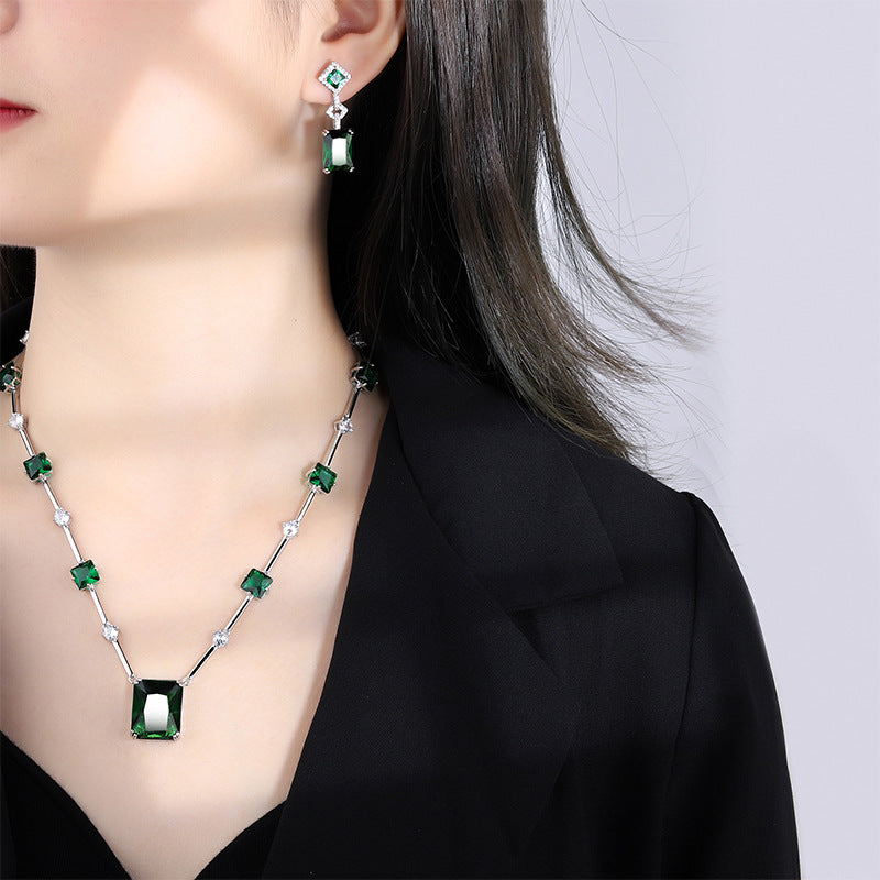 Of Atmospheric Artificial Emerald Crystal Ear Retro Easy Matching Light Jewelry Set