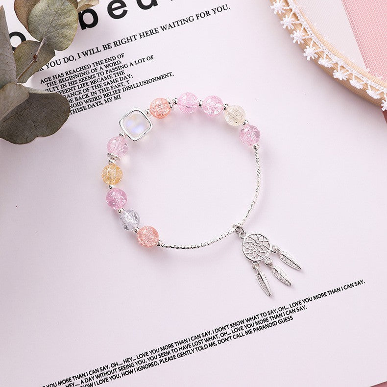 Strawberry Female Pink Crystal Single Circle Beaded For Girlfriend Bracelet