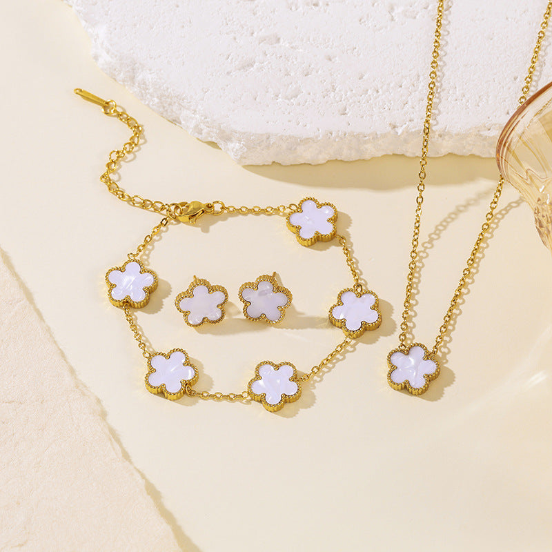 Clover Parthenocissus Grass Pork Belly Ear Light Luxury High-grade Jewelry Set