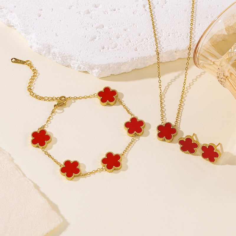 Clover Parthenocissus Grass Pork Belly Ear Light Luxury High-grade Jewelry Set
