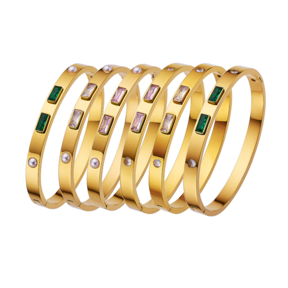 Women's Pearl Titanium Steel High-grade Zircon Buckle Bracelet
