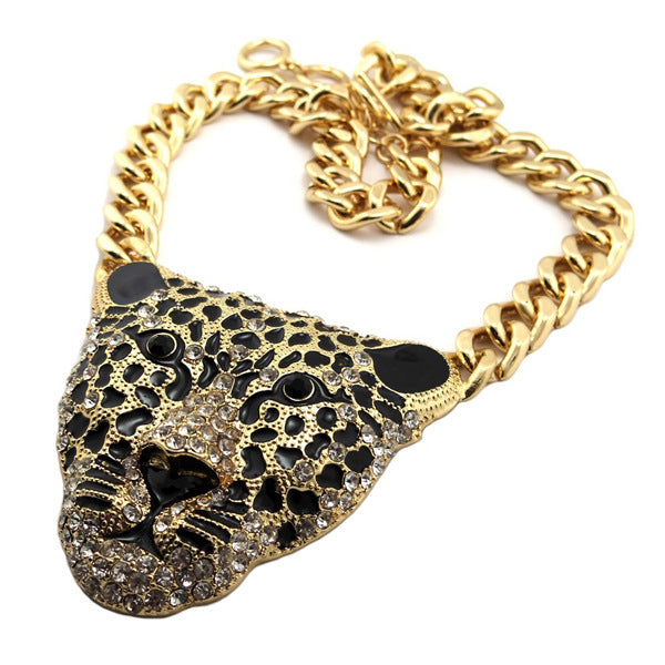 Queen Style Sweater Accessories Chain Fan Leopard Head Necklaces