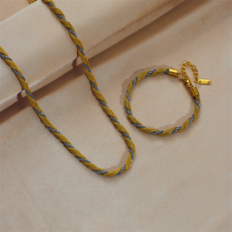 Women's Hand-woven Twist Chain Gold-plated Stainless Steel Jewelry Set