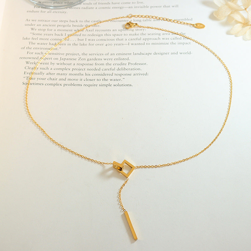 Square Long Tassel Clavicle Chain Cold Style Necklace