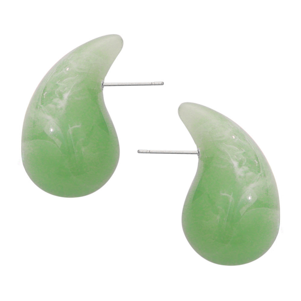 Fashion Simple Casual Style Resin Water Drop Shape Titanium Steel Earrings
