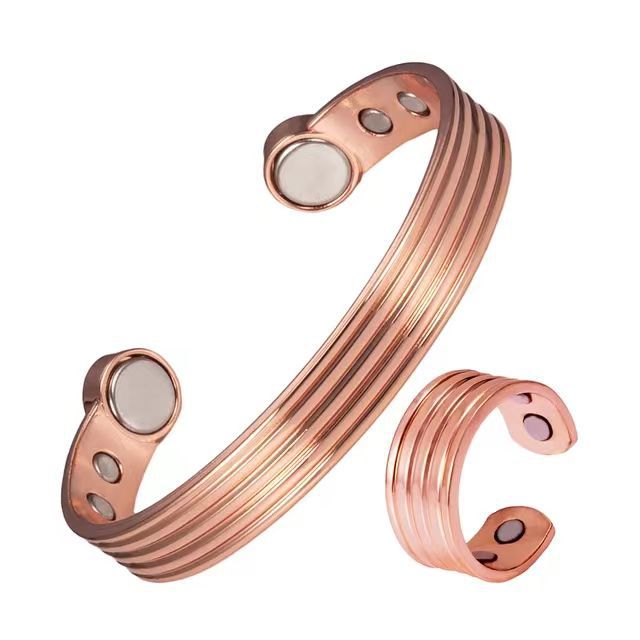 Women's & Men's Magnetic Stripe Red Copper Vintage Adjustable Bracelet