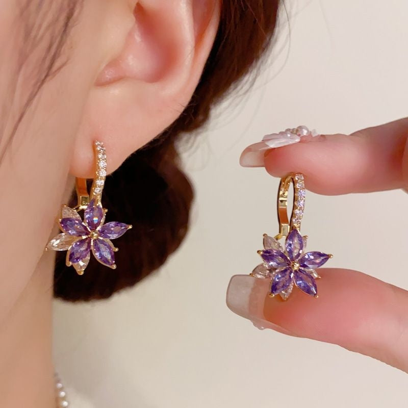 Purple Flower Clips Korean Style Niche Ear Buckle