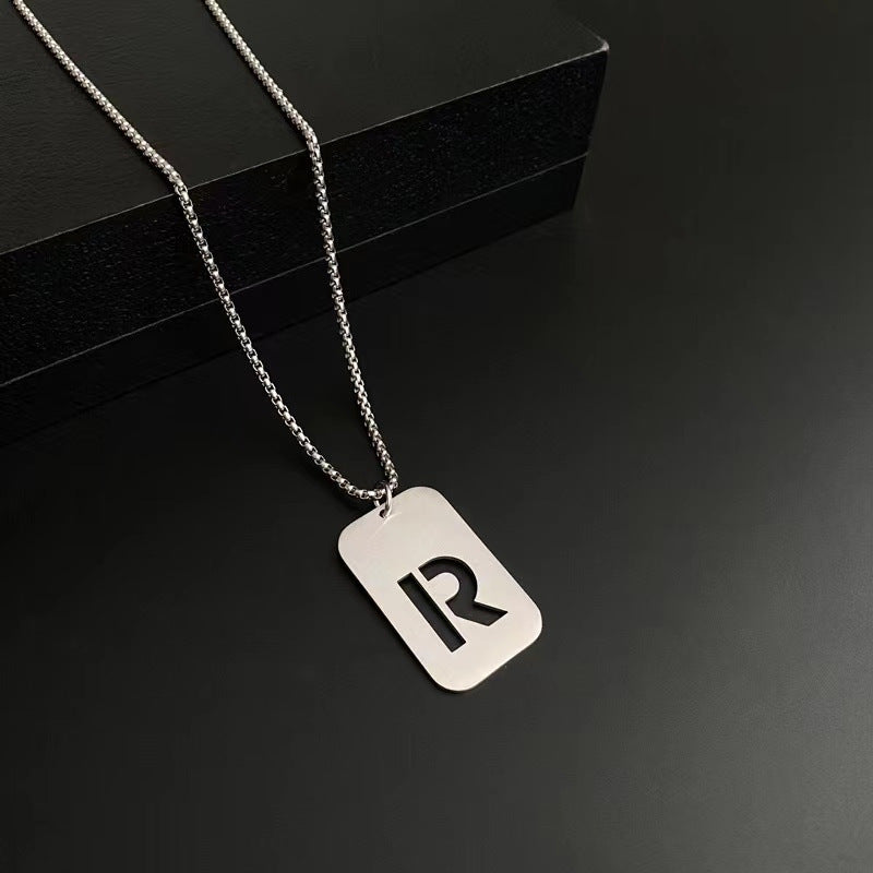 Men's Titanium Steel Female Letter Nameplate Pendant Necklaces