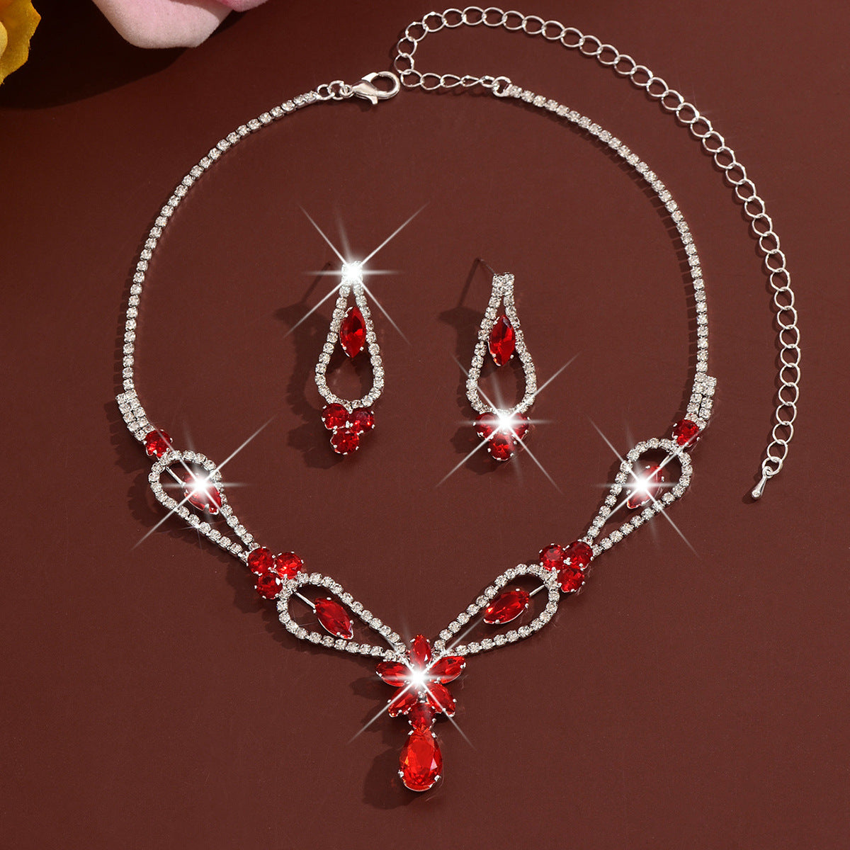 French Sweet Rhinestone Flower Bridal Wedding Fashion High Sense Copper Jewelry Set