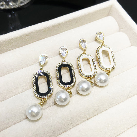 Water Drops Diamond Oval Pearl Tassel Retro Affordable Luxury Earrings