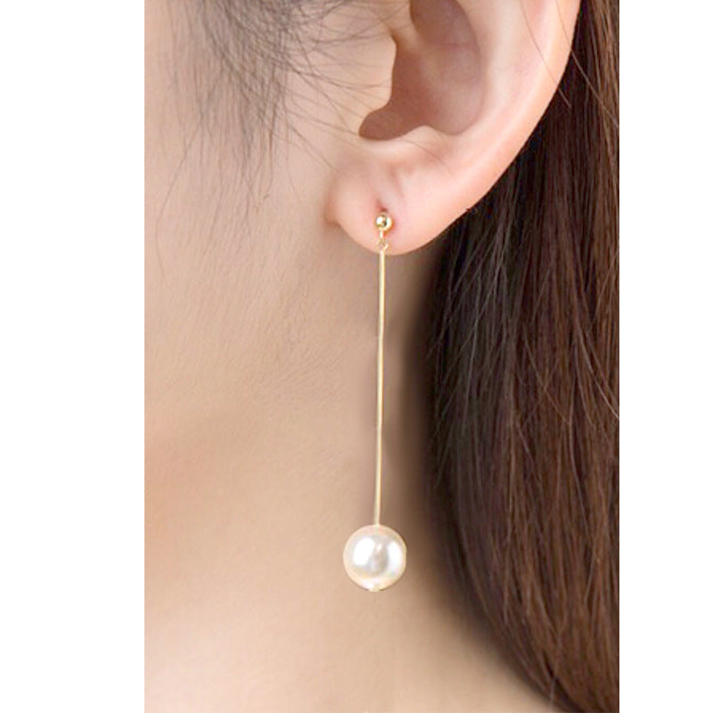 Sier Octagonal Snake Shell Pearl Tassel Fashion Korean Stud Earrings