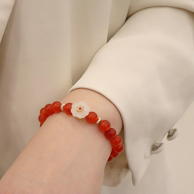 Bracelets de fleurs Bodhi en agate rouge pour femme, calcédoine