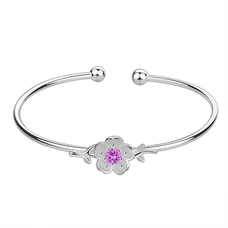 Women's Sweet Creative Flower Open Diamond Pink Cherry Bracelet