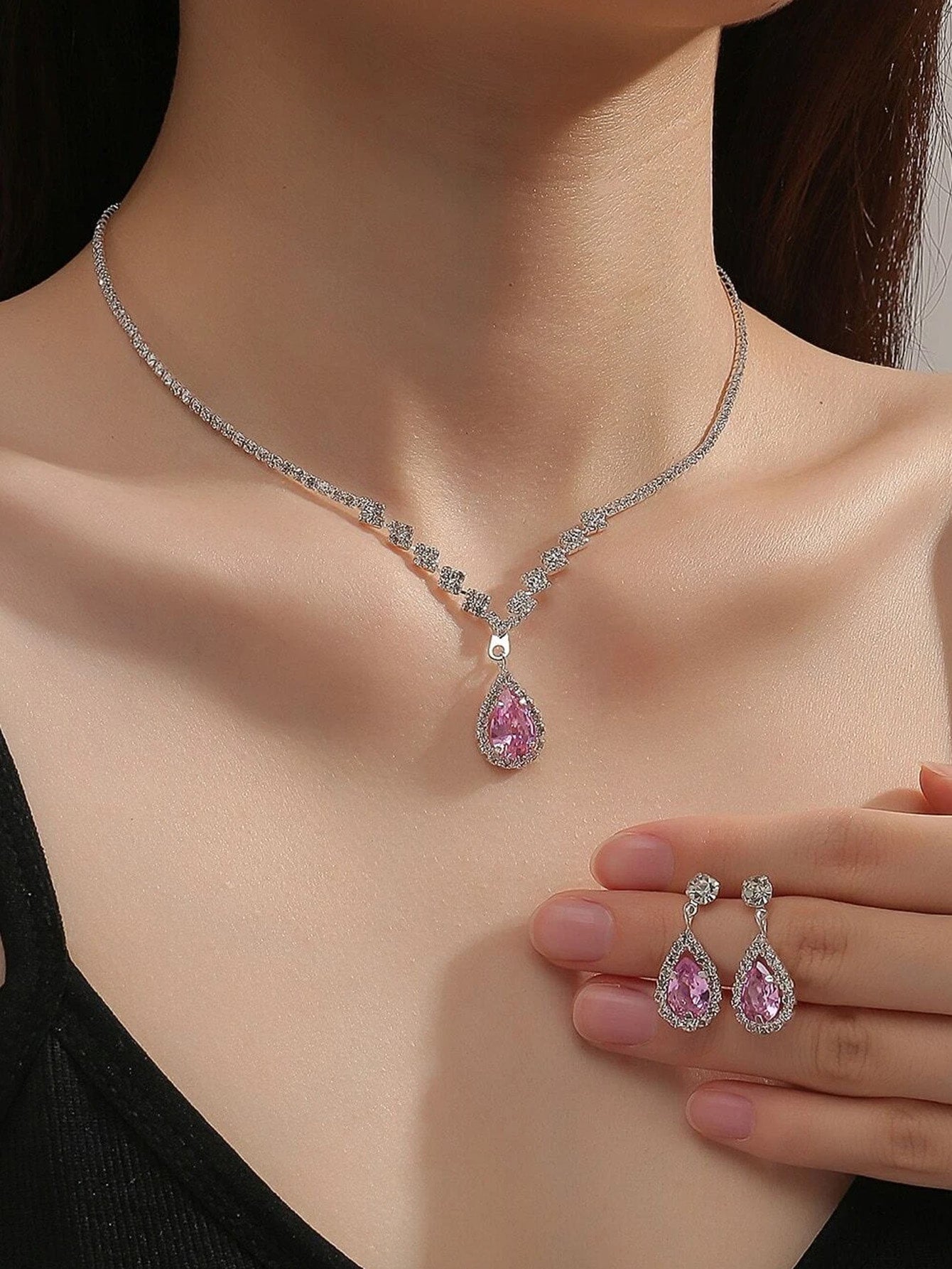 Zircon Water Drop Eardrops Bride Wedding Jewelry Set